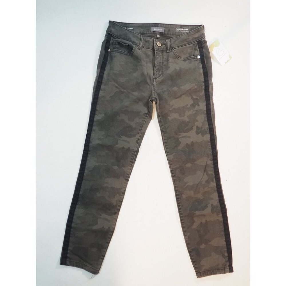 DL1961 Green Camo Florence Ankle Mid Rise Instasculpt Skinny Denim Jeans, Sz 26